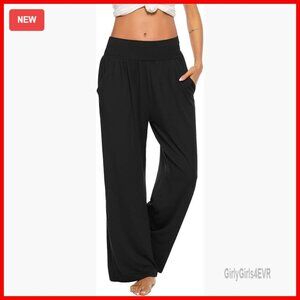 Wide Leg Yoga Sweatpants with Pockets, Loose Fit, Polyester Spandex